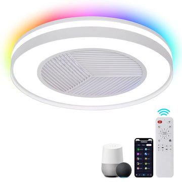 Smart Low Profle Ceiling Fans with RGB Lights Remote/APP/Voice Control, 20" Bladeless Ceiling Fans with 6 Speeds, Timer, Quiet DC Motor, Ceiling Fan with Light for Kids Bedroom/Living Room