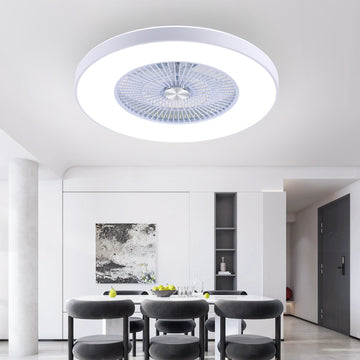 24" Bladeless Ceiling Fans with Lights and Remote/APP Control, Low Profile Ceiling Fan with 3-Dimmable Lights, Enclosed Flush Mount Ceiling Fan for Kid's Bedroom/Living Room