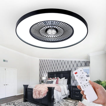 24" Bladeless Ceiling Fans with Lights and Remote/APP Control, Low Profile Ceiling Fan with 4-Dimmable Lights, Enclosed Flush Mount Ceiling Fan for Kid's Bedroom/Living Room