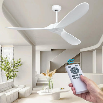 60" Wood Ceiling Fan no Lights with Remote, Reversible DC Motor 6-Speed Ceiling Fan, 3 Wood Fan Blades White Ceiling Fan without Light, Modern Propeller Ceiling Fans for Bedroom/Living Room