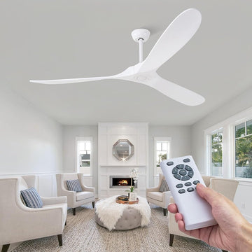 70" Wood Ceiling Fan no Lights with Remote, Reversible DC Motor 6-Speed Ceiling Fan, 3 Wood Fan Blades White Ceiling Fan without Light, Modern Propeller Ceiling Fans for Bedroom/Living Room
