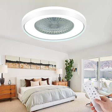 24" Low Profile Ceiling Fan with 3-Dimmable Light, Bladeless Ceiling Fan with Remote/APP Control, 6 Speeds Flush Mount Smart Ceiling Fan for Kids Bedroom/Kitchen/Dining Room