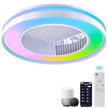 Smart Low Profle Ceiling Fans with RGB Lights Remote/APP/Voice Control, 20" Bladeless Ceiling Fans with 6 Speeds, Timer, Quiet DC Motor, Ceiling Fan with Light for Kids Bedroom/Living Roomeiling Fan for Bedroom Living Room White (Copy)