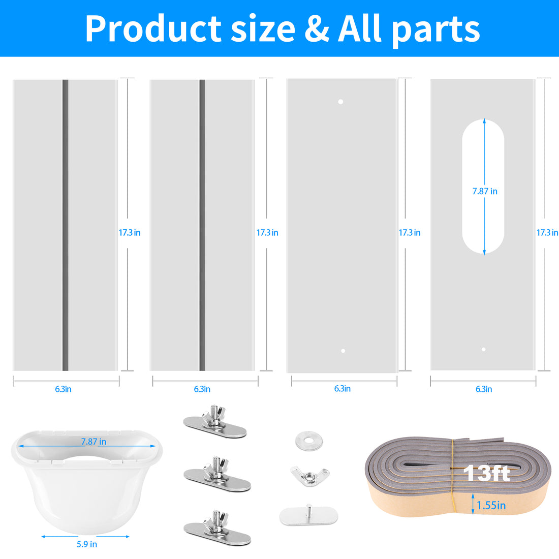 Portable Air Conditioner Window Vent Kit,4 Packs PVC Seal Panel, Max Adjustable Length 65 Inch, 5.9" Diameter Coupler, Universal Portable AC Duct Kit for Sliding Vertical & Horizontal Window For Humhold Portable Air Conditioner