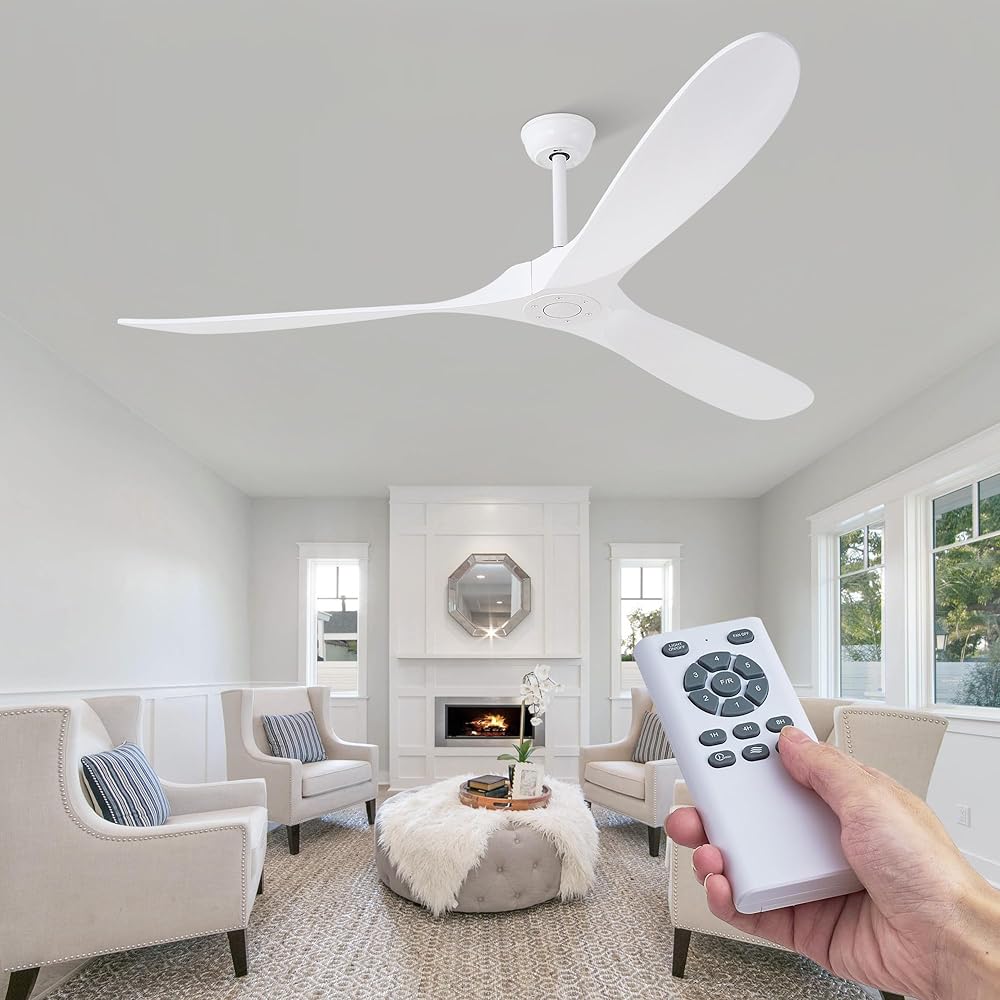 70" Wood Ceiling Fan no Lights with Remote, Reversible DC Motor 6-Speed Ceiling Fan, 3 Wood Fan Blades White Ceiling Fan without Light, Modern Propeller Ceiling Fans for Bedroom/Living Room