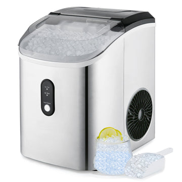 MEETGISTA Portable Nugget Counter Top Ice Maker, Automatic Self Cleaning Function, Table Top Stainless Steel Sonic Ice Maker, Compact Crushed Pebble Ice Cubes Machine