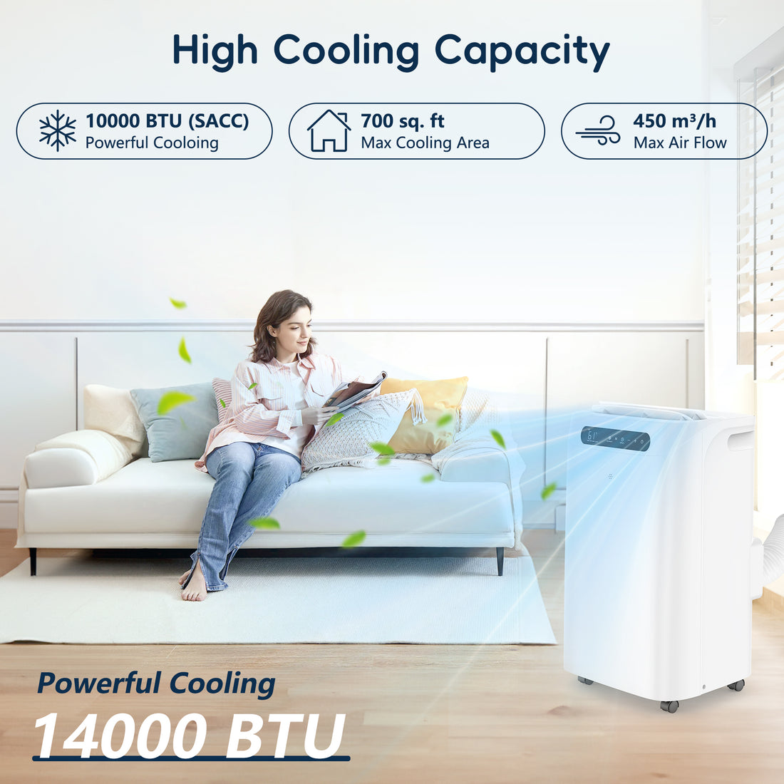 Fosawd 10000 BTU (14000 BTU ASHRAE) Portable Air Conditioner for Room up to 700 Sq. Ft, 3-in-1 Room Air Conditionings with Dehumidifier & Fan, Portable AC Unit with LCD Remote Control