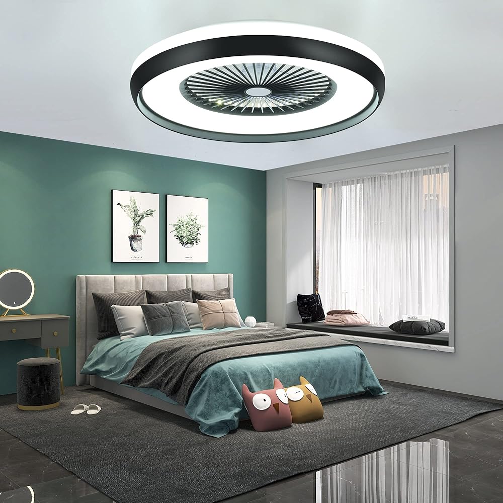 24" Low Profile Ceiling Fan with 3-Dimmable Light, Bladeless Ceiling Fan with Remote/APP Control, 6 Speeds Flush Mount Smart Ceiling Fan for Kids Bedroom/Kitchen/Dining Room